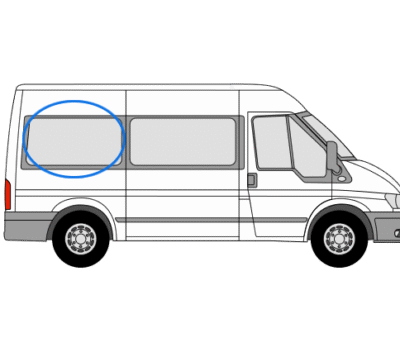Ford Transit O/S/R Fixed Rear 1/4 Window in Privacy Tint (MWB) 1 Ford Transit O/S/R Fixed Rear 1/4 Window in Privacy Tint (MWB)